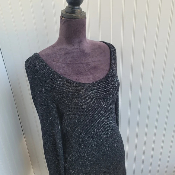 NWT WHITE HOUSE BLACK MARKET Black Silver Metallic Shimmer Knit Sweater Dress S - Picture 15 of 16